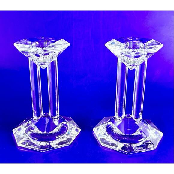 Lenox Ovations Crystal Candlestick Holders Set Of 2 Dual Pillers 5” Grannycore - Picture 2 of 10